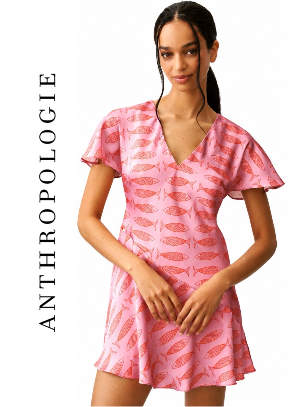 Anthropologie Short-Sleeve V-Neck Mini Dress